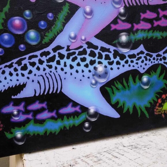 Sharks Bubbles Digital Mixed Media on Canvas Wrap - Picture 11 of 13